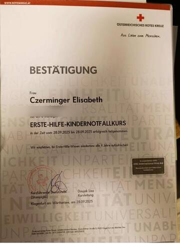 Bestätigung Erste-Hilfe-Kindernotfallkurs